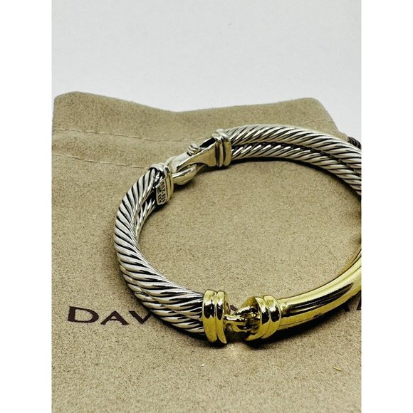 $4,000 David Yurman 14K Yellow Gold Silver Diamond Metro Double Cable Bracelet M - Picture 7 of 8